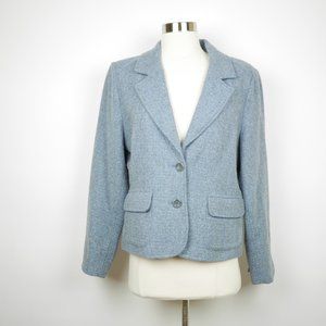 CABI Women's 10 - Blue & gray tweed knit wool long sleeve blazer jacket coat